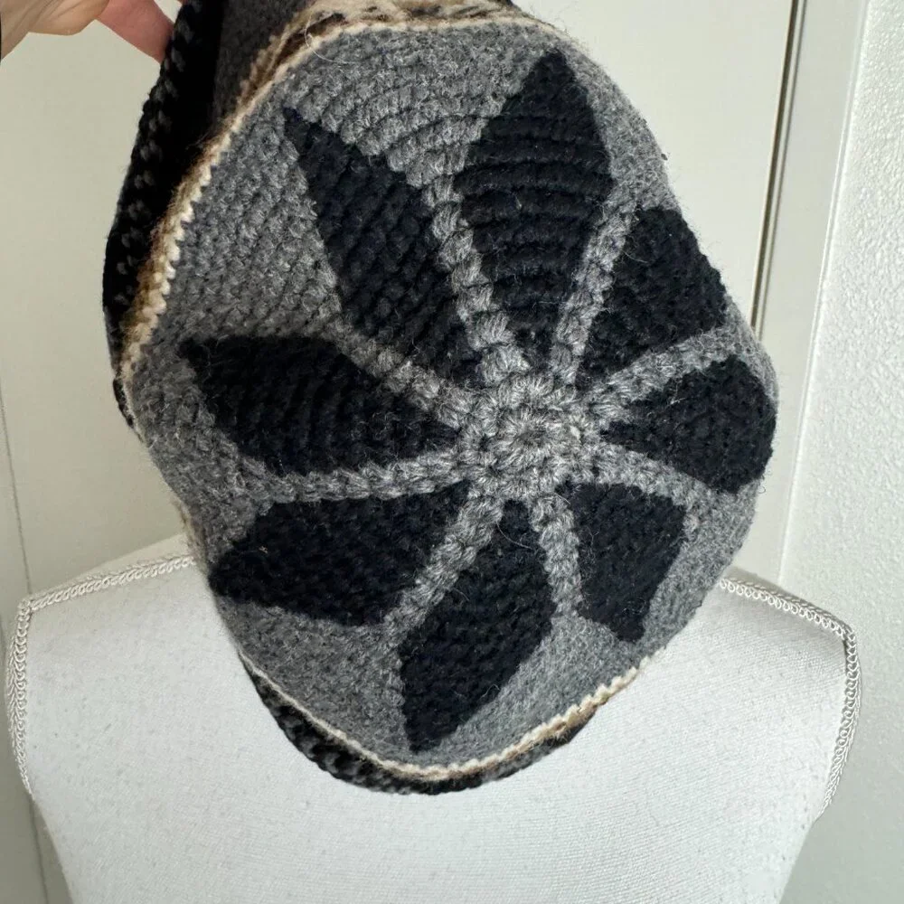 Peruvian Wool  Hat  Gray Black White Unisex